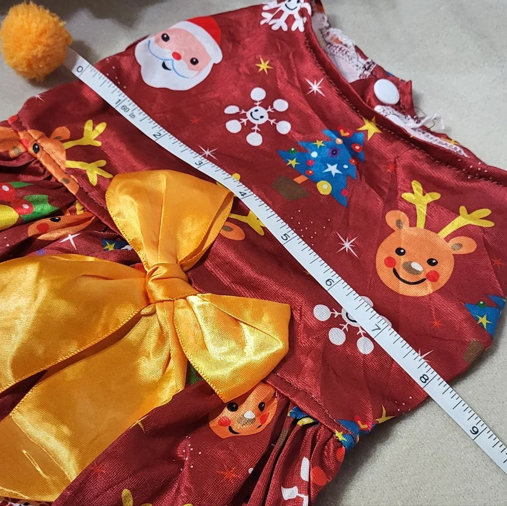 Red Christmas Theme Dog/Pet Dress Costume w/ A Bow Size Medium- NWOT